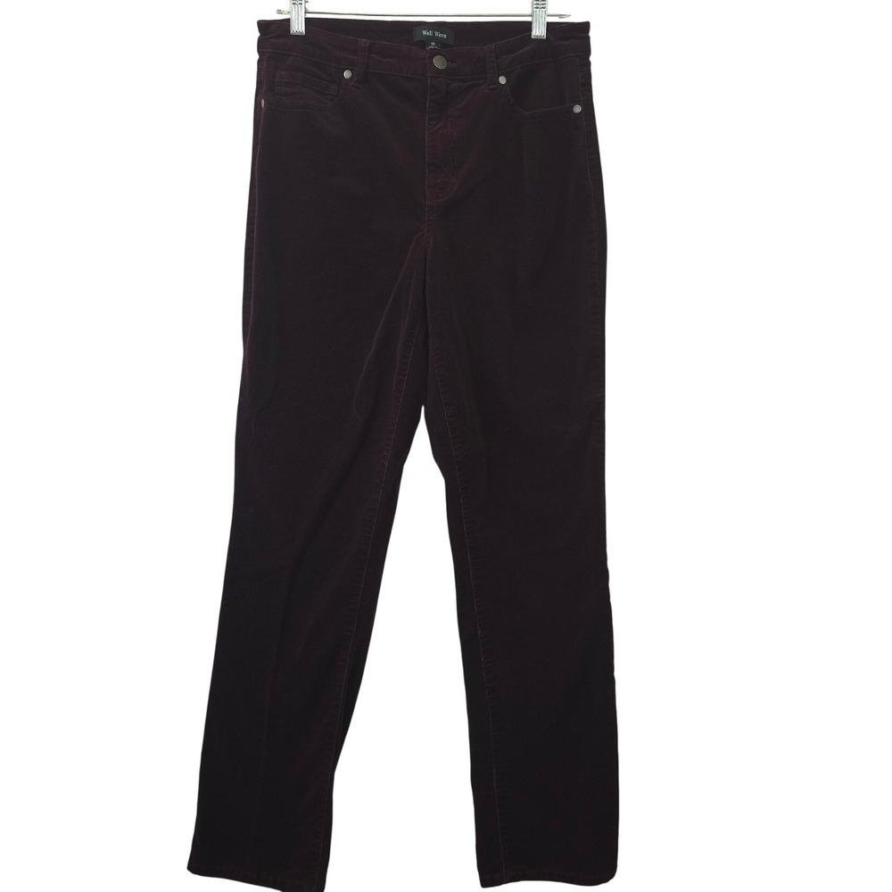 Well Worn Women 10/30 Corduroy Pants Plum Purple Straight Leg High Rise Stretch